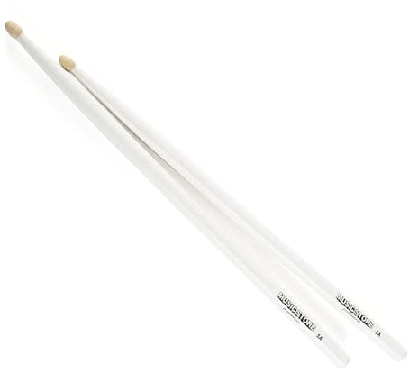 Music Store Hornbeam 5A Trommelstöcke, Robust, 40,4 cm Länge, 1,4 cm Durchmesser, Acorn Tip, Warme Klangqualität, Weißbuche, White Finish