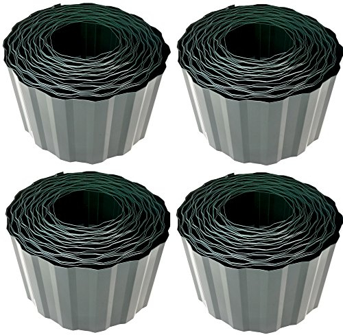 Rasenkante Set 4 Stück je 9m x 10cm|36m Rasenumrandung Beetbegrenzung Mähkante Rasenbegrenzung|Flexible Raseneinfassung aus witterungsbeständiger PET-Folie|Garten Randbegrenzung grün Made in Germany