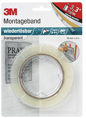 3M 486248 / 8899195 Doppelseitiges Power Montage-Klebeband 19 mm x 5m (3, Transparent)