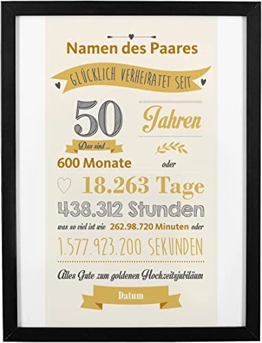 Herz & Heim® Spruchbild mit Lovestory und Aufdruck von Namen/Datum/Wunschtext Goldene Hochzeit