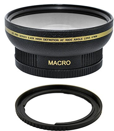 Kit 67MM Objectif Grand Angle 0,43x avec Fixation Macro Inclut Housse et Couvercles d'objectif + Anneau Adaptateur pour Filtres et Canon SX50 SX30 SX60