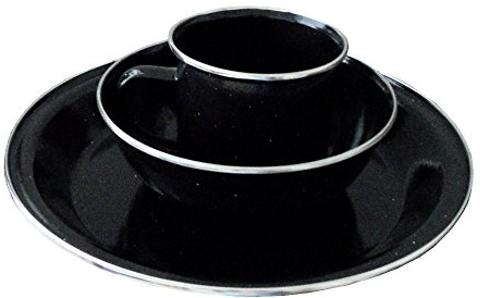 1 Person Camping Picnic Dining Set Plate Mug Bowl - Black Enamel