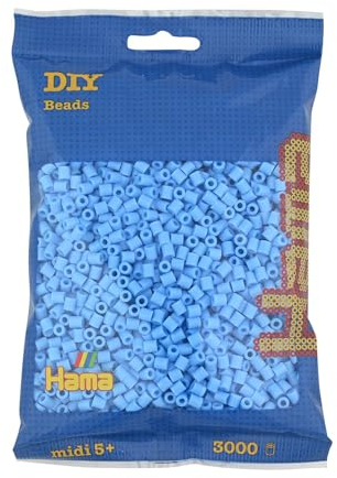 Hama Perlen 201-46 Bügelperlen Beutel mit ca. 3.000 bunten Midi Bastelperlen mit Durchmesser 5 mm in Pastell-Blau, kreativer Bastelspaß für Kinder ab 5 Jahren, Klein