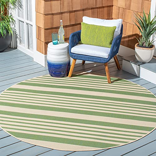 SAFAVIEH Washable Rug Outdoor Courtyard Collection - 7'10 Round, Green & Beige, Non-Shedding & Easy Cleaning, Ideal for Patio, Backyard, Mudroom (CY6062-244)