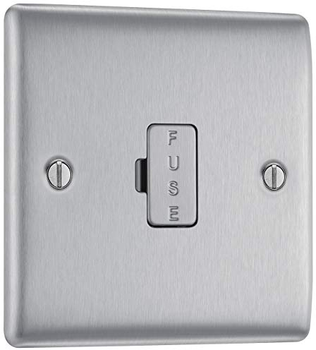 BG Electrical Unswitched Fused Spur Connection Unit, Double Pole, Raised and Slim Profile, Round Edges, Nexus Metal, Brushed Steel, 13A, NBS54