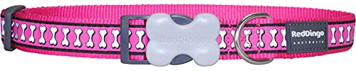Red Dingo Bucklebone Dog Collar Reflective Bones, Hot Pink, Large 25mm