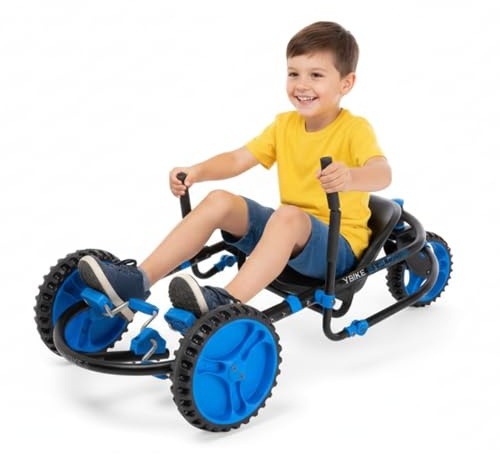 YBIKE Explorer Pedal Car - 3-Wheel Go Kart for Kids, Ride On Toys for Girls and Boys, Ages 4 & Up, Steer with Handles, Adjustable Frame & Seat, Up to 155 lbs, Blue & Black