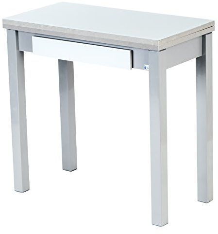 Portus Mesa de Cocina Libro, 80x40, Cristal Blanco, Cajón Double