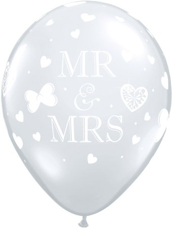 Unbekannt 10 Luftballons Qualatex Mr. & Mrs., transparent mit weißem Aufdruck30 cm