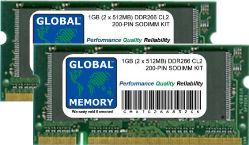 1GB (2 x 512MB) DDR 266MHz PC2100 200-PIN SODIMM Memoria RAM Kit para Ordenador PORTÁTILES/NOTEBOOKS
