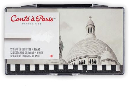 Conté à Paris 50233 Carré Weiß HB 12er Box – Hochwertige weiße Zeichenkreide für Skizzen & Zeichnungen – Perfekt für Highlights, Schattierungen & Negativtechnik – Ideal für Künstler & Profis