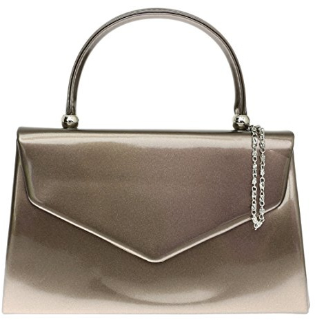 Girly Handbags Womens Patent Clutch Bag Evening Handbag Small Hard Case Pewter