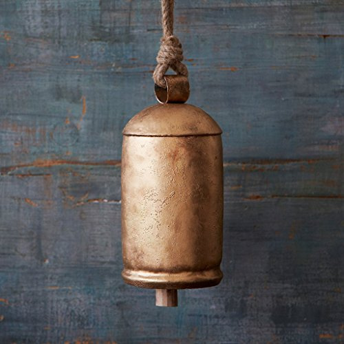 Handmade Large Rustic Iron Cow Bell | Antique Gold Finish | 20 x 9cm | Garden & Home Ornament | Fair Trade