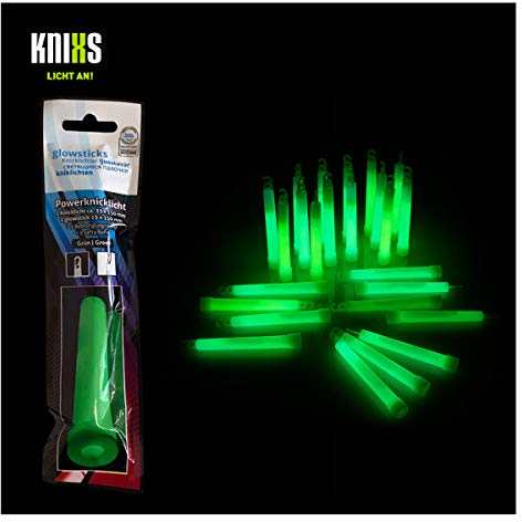 KNIXS - 50x Power Knicklichter, seit 15 Jahren in Profiqualität, Glowsticks 150 x 15 mm - Leuchtstäbe - Klassisch Grün Leuchtend - für Party, Festival, Karneval Outdoor oder Notlicht