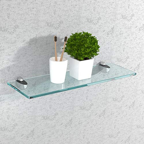 bijon Glasregal Glasablage Wandregal Glas Bad-Regal Glas Badezimmer Regal Badablage Ablageregal - 8mm Hartglas, 80 x 20 cm, Klarglas + Halterung A - Chrom Glanz Optik