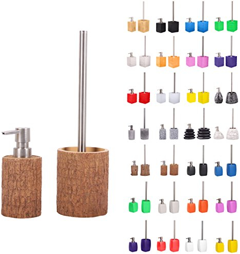 Sanilo Badezimmer Set, Seifenspender und WC Bürste mit Motiv, große Auswahl, Klobürste ohne Bohren, schöne Designs (Bark)