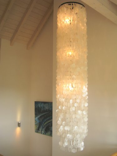 Muschellampe Oceanlights Muschellampe, Deckenlampe/Deckenleuchte, Muschelleuchte aus tausenden Capiz, Perlmutt Plättchen - Modell Samoa XL / 200 cm hoch/Hängeleuchten aus natürlichen Materialien