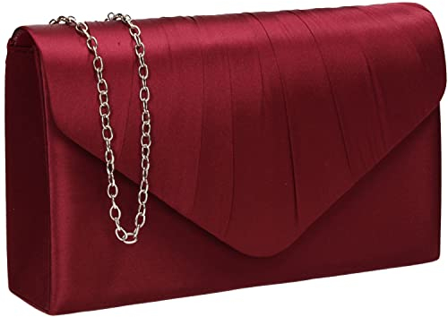 SwankySwans Chantel Damen-Clutch, Satin, Party, Abschlussball, Hochzeit, Abend, Clutch, burgunderfarben, Einheitsgröße