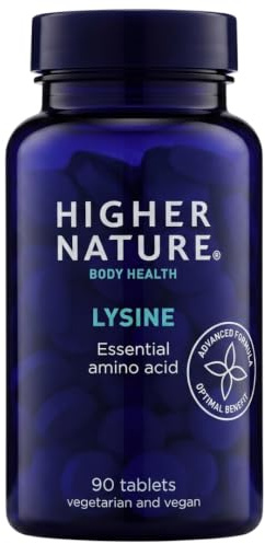 Higher Nature Lysine - Essential Amino Acid - 500mg - 90 Tablets | Supports Collagen, Supports Cold Sore Treatment, Vegetarian & Vegan