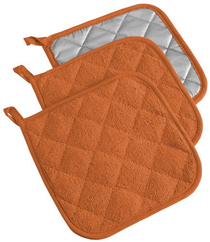 DII 100% Cotton, Quilted Terry Oven Set Machine Washable, Heat Resistant with Hanging Loop, Potholder, 7 x 7, Spice, 3 Piece