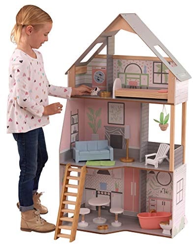 KidKraft Casa Alina in Legno Adatta per Bambole di 30 cm, 15 Accessori Inclusi, 3 Livelli di Gioco, 10229