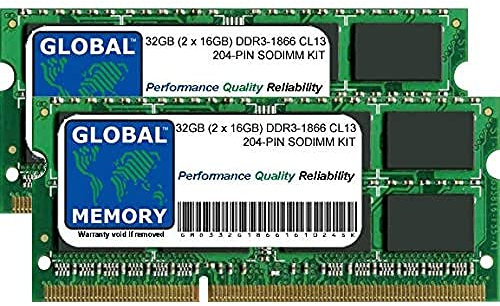 GLOBAL MEMORY Memoria RAM da 32 GB (2 x 16 GB) DDR3 1866 MHz PC3-14900 204-PIN SODIMM Compatibile con Intel iMac 27 Retina 5K (fine 2015)