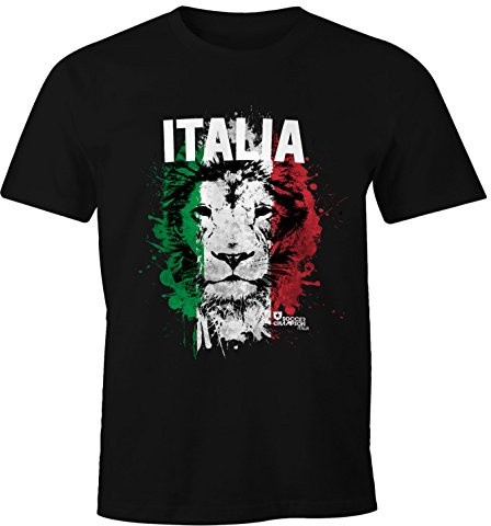 MoonWorks Herren T-Shirt Fanshirt Italien Fußball EM WM Löwe Flagge Italy Lion Fan Shirt