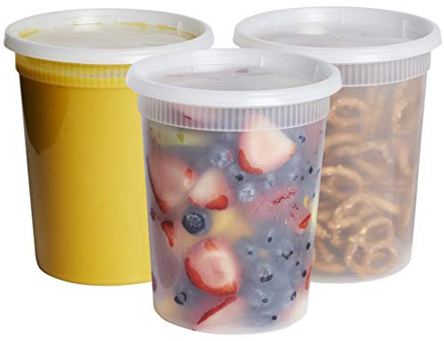 GUSTO 32 oz Plastic Deli Containers with Lids [24 Sets] Food Storage
