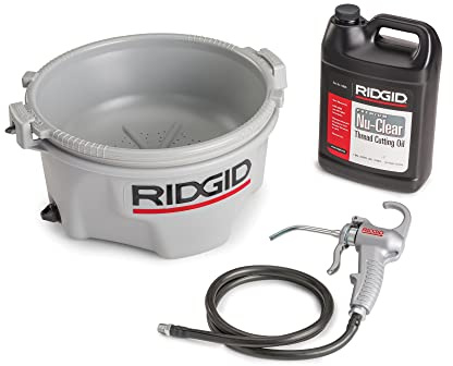 RIDGID 10883 Model 418 Handheld Oiler Bucket with 1 Gallon of Premium Thread Cutting Oil for Pipe Threader Tools, Anti-Slip Grip Lubricator, Silver
