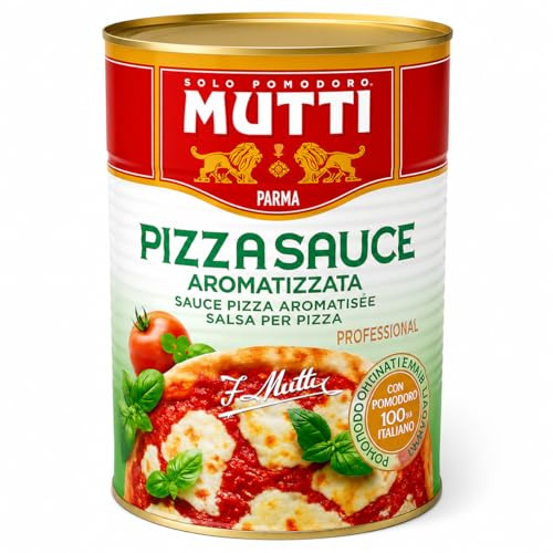 Mutti Pizza Sauce Aromatizzata, 4100 g | Seasoned with oregano and basil for traditional Italian taste. Ready to spread on dough, saving busy kitchen prep time.