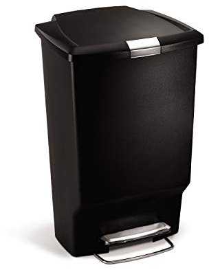 simplehuman CW1371 45L Rectangular Kitchen Pedal Bin with Lid Lock, Silent Soft Close Lid, Strong Steel Pedal, Stay-Open Lid, Large Capacity, Black Plastic