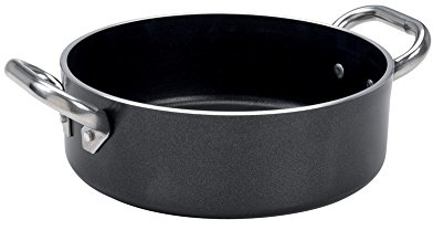 Pentole Agnelli Casseruola Bassa Alblack con Due Mamiglie in Acciaio, Alluminio, Nero, 40 cm