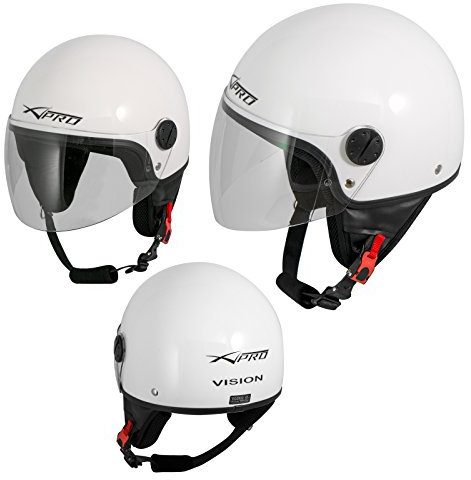 A-Pro Motorradhelm Motorrad Roller Jet Helm Demi Mit Viser Weiß S