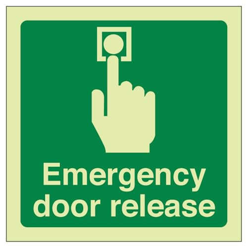 V Safety Glow in the Dark Emergency Door Release Sign - 100 mm x 100 mm - Rigid Plastic Safety Sign