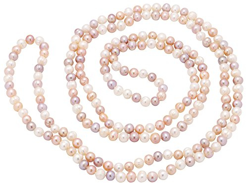 Lange Kette aus Perlen Süßwasserperlen multicolor weiß rosa violett endlos Perlenkette für Damen