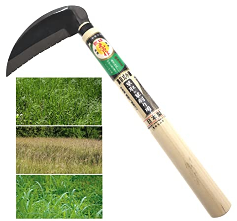 豊稔企販(HOUNEN KIHAN) Faux Faucille Manuel Japonaise Lame Coupe Arrière Acier SK-5 Désherber Desherbage Outil Jardin Jardinage Fabriqué au Japon