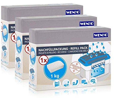3x Wenko Nachfüllpackung Feuchtigkeitskiller Raum-Entfeuchter, 1kg Granulat