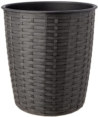 Dehner Pot en Plastique, diamètre : 25 cm, Hauteur : 26 cm, Aspect rotin synthétique, Noir