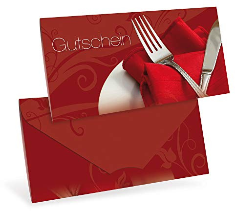 Gutscheinkarten (10 Stück) - Geschenkgutscheine für Gastronomie, Restaurant, Gaststätten, DIN lang Faltkarte verschließbar, blanko Vordruck zum Eintragen der Werte