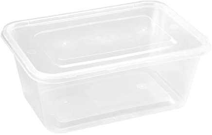 Fiesta Recyclable Clear Plastic Reusable Microwave Safe Containers with Lid, Large 1000ml / 35 ounce, Pack of 250, Freezer Safe, Takeaway Catering Grade CFC-Free Food Safe Containers | DM183