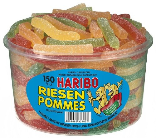 Haribo Riesen Pommes 150 Stück in Runddose 1200g, Fruchtgummi