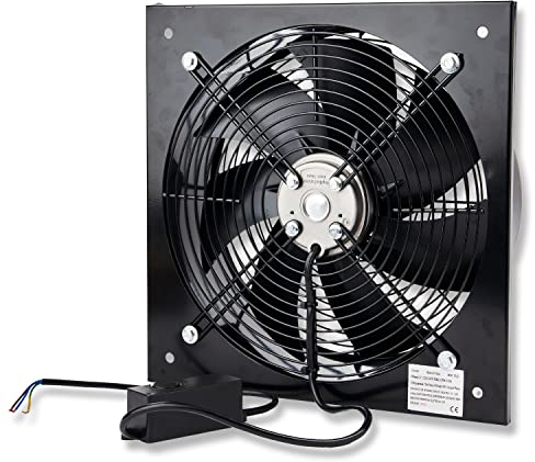 Powerstar 8 Inches 200MM Black Heavy Duty Metal Axial Exhaust Blower Fan with Speed Control Regulator (2442 CFM, 2.4 kW, 230 V, 2500 RPM, Servers, Desktops)