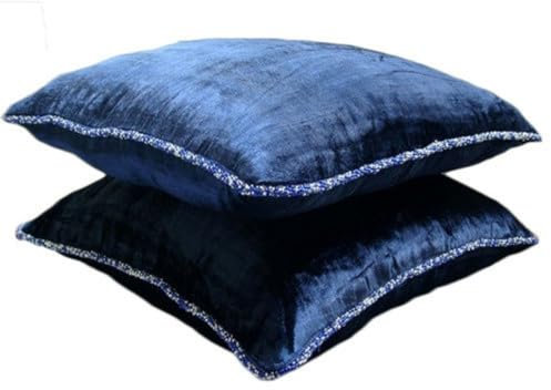 The HomeCentric Navy Blau Werfen Kissen Abdeckung Fur Couch, Einfarbig Beaded Cord Zierkissen Abdecken, 40x40 cm Samt Werfen Kissen Decken, Solide Zeitgenossisch Dekouberwurf - Navy Shimmer