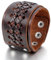 JewelryWe Schmuck Herren Armband, Punk Rock Stil Tribal Kreuz Breit Druckknopf Armreif, 23cm, Leder Legierung, Kaffee
