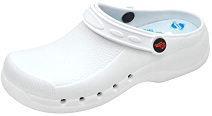 DIAN - EVA Plus Blanco 38, Zuecos Anatomicos Ligeros de EVA para Sanidad y Hosteleria, Unisex, Correa Abatible, Planta con Micropuntos de Masaje, Transpirable, Antibacteriano y Antideslizante