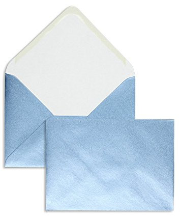 Blanke Briefhüllen 100 Stück, Farbige Briefumschläge, DIN B6, Nassklebung, Spitze Klappe, 100 g/qm Glänzend, Ohne Fenster, Blau (Eisblau)