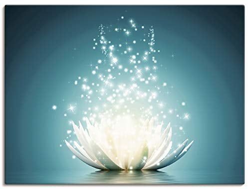 ARTLAND Wanddeko Leinwand Bilder Wandbild 80x60 cm Lotusblume Blumen Botanik Blüten Natur Glitzer Seerose Modern Kunst T9NM