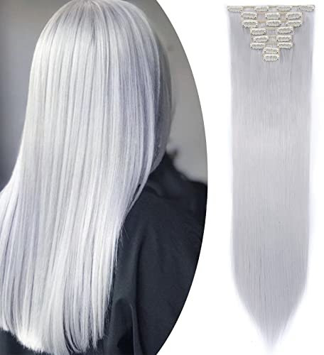S-noilite Clip In Extensions Haarverlängerung Glatt 8 Teiliges SET 18 Clips 8Pcs Voller Kopf Wie Echthaar 66cm Silber grau