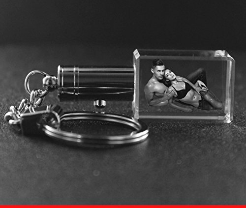 VIP-LASER 2D Gravur Glas Kristall Schlüsselanhänger mit LED-Beleuchtung Querformat mit einem Foto Deines Freundes oder Freundin. Dein Wunschfoto für die Ewigkeit Mitten in Glas! LED = BLAU