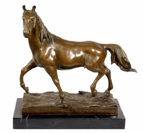 Kunst & Ambiente - Edles Ross/Hengst auf Marmorsockel - signiert - Pferde Skulptur - Pferd Deko Figur Bronzefigur - Geschenk - Wohndeko